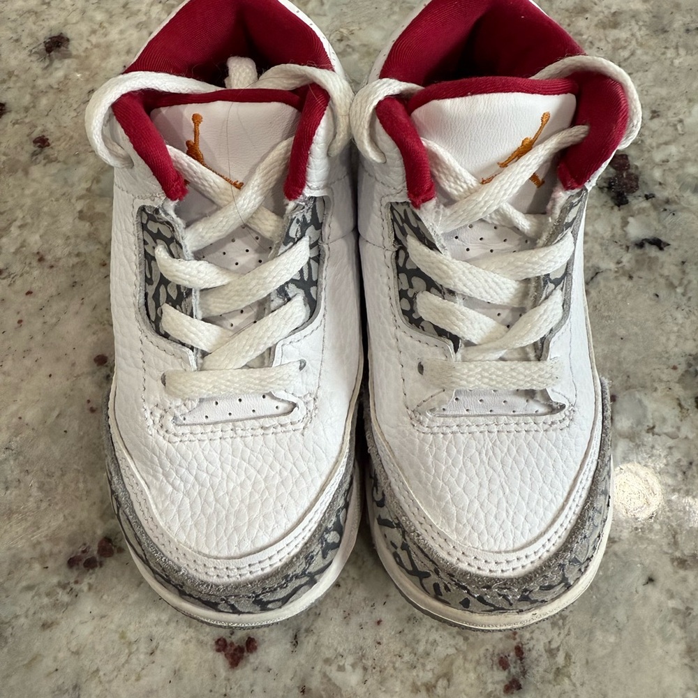 Jordan Kids White and Red Sneakers with Gray Accents